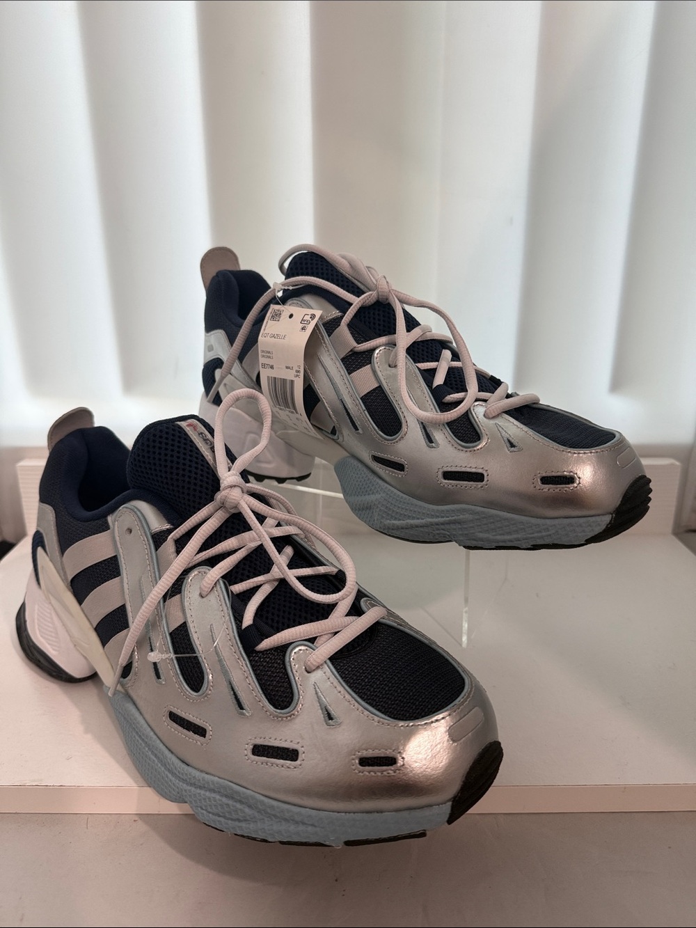 adidas Silver and Navy Athletic Running Shoes